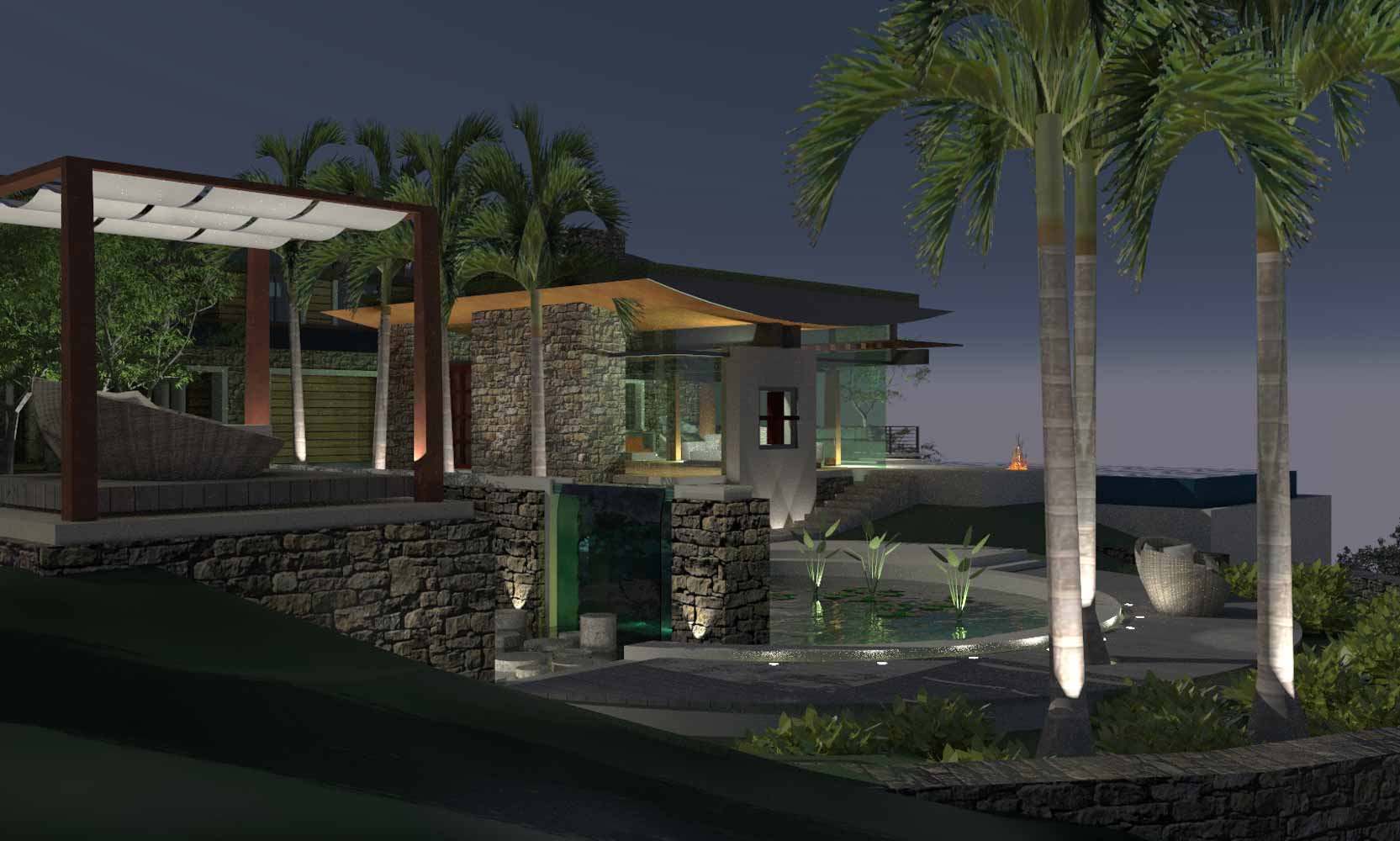 Arteriors Architects Evening View of Los Angeles Calabasas California Glass House